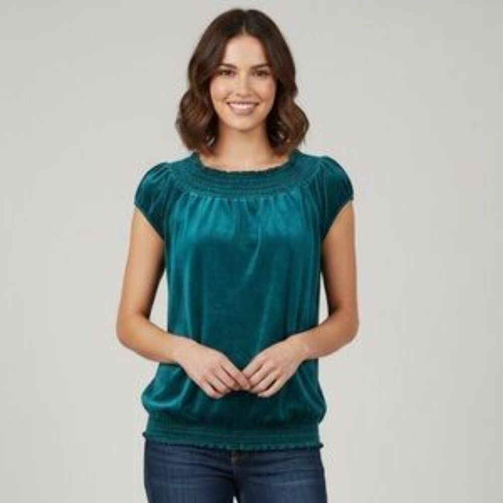 Juicy Couture Teal Terrycloth Boat Neck Short Sleeve Shirt Size Medium